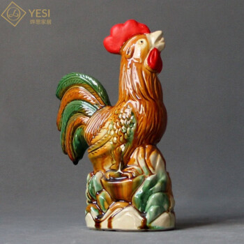 安言洛阳唐三彩大吉大利风和水大公鸡陶瓷鸡摆件生肖工艺品居饰品摆小号公鸡高21cm	